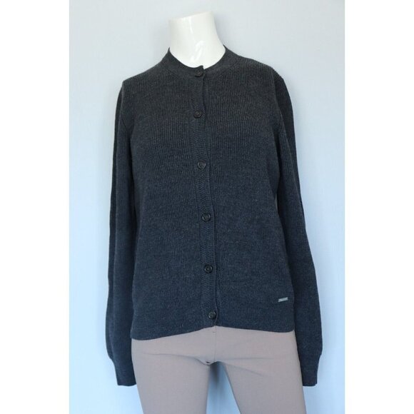 Dsquared2 Men Size XL Charcoal Gray Double Knit Crew Neck Cardigan Sweater Shirt - Picture 2 of 13